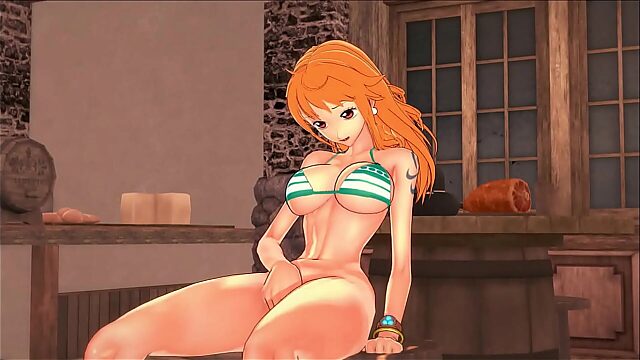 Nami The Busty Pirate Gets Herself Off In The Bar - One Piece Hentai