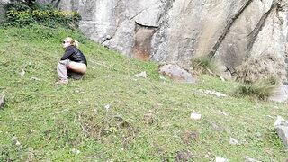 Blonde Slut Pissing Outdoor Near Waterfall