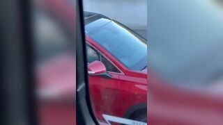 Horny Bitch Drives Her Car While Rubbing Her Pussy