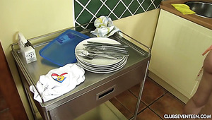 Housewifely Cutie Lady Bug Teases Dudes With Dinner And Good Blowjobs